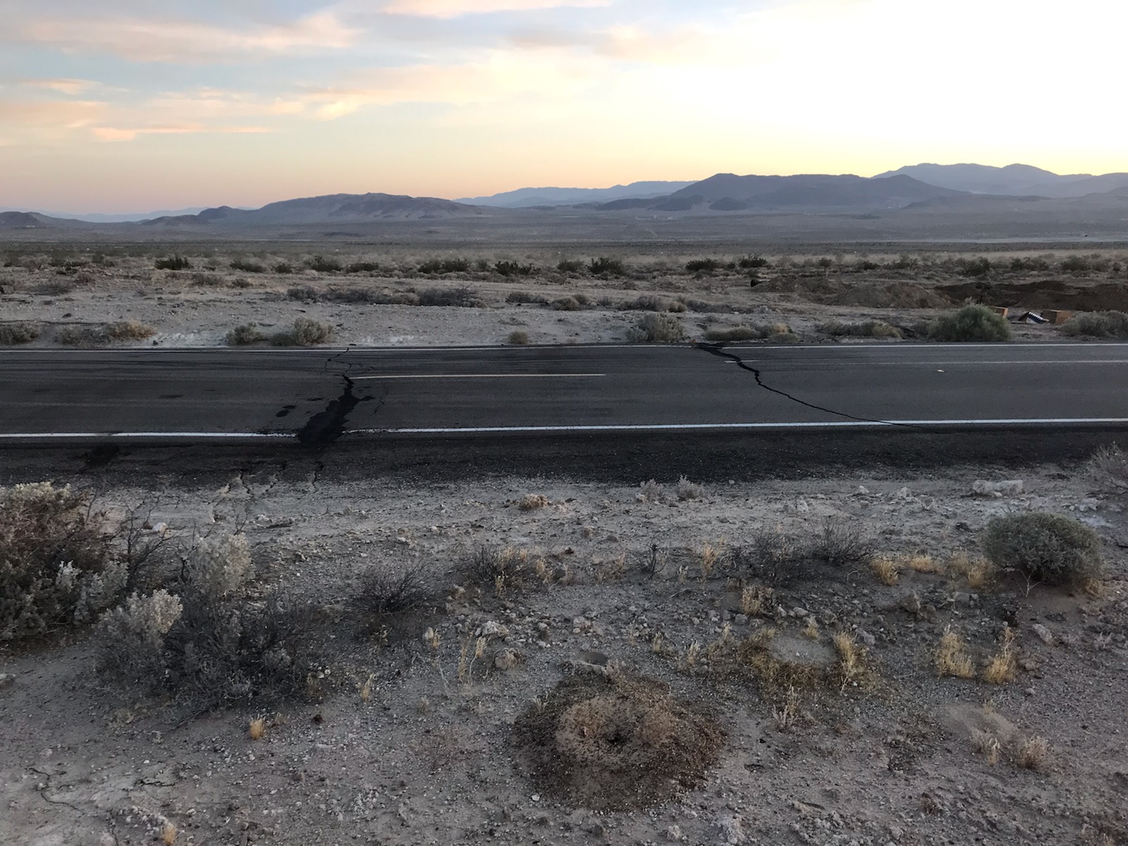 Earthquake damaged road in California